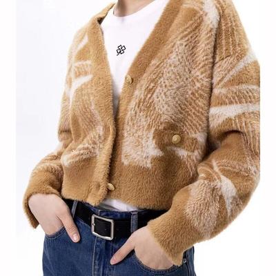 Soft Striped Mink Cashmere Cardigan Coat Women Autumn Loose V-neck Knitted Sweater Jacket Women Fashion  Warm Cardigans 28609