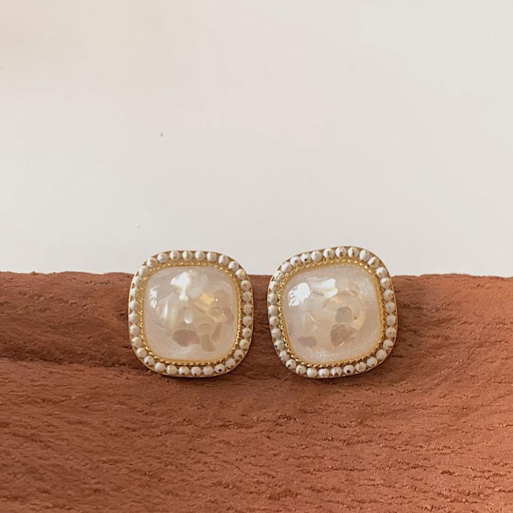 Fashion Korean Jewelry Bling Vintage New Square Shell Geometric Stud Earrings