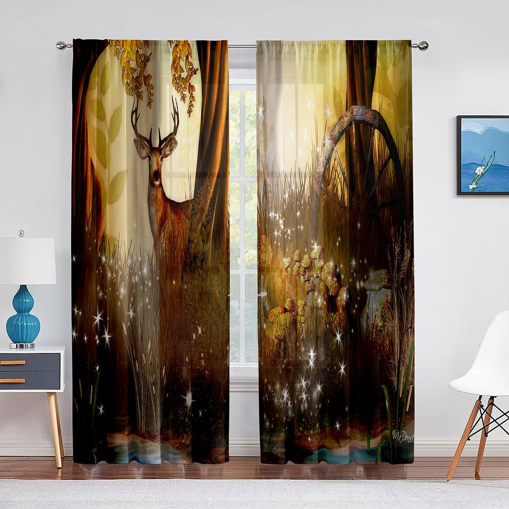 Sika Deer Nature Autumn Forest Wildlife Sheer Voile Curtain for Living Room Bedroom Kitchen Modern Tulle Window Treatment Decor