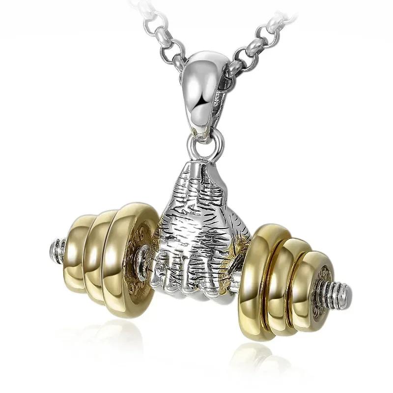Coole Titanstahl Kurzhantel Anhänger Halskette Langhantel Fitness Anhänger für Männer und Frauen Freizeit Sport Punk Schmuck