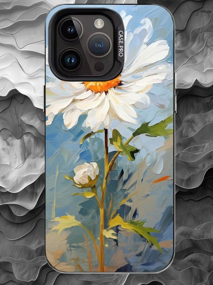 

O-Oil painting daisy mobile Phone Case For iPhone 17 16 15 14 13 12 11 Pro Max Plus Silver Matte Black Cover iPhone14ProMax