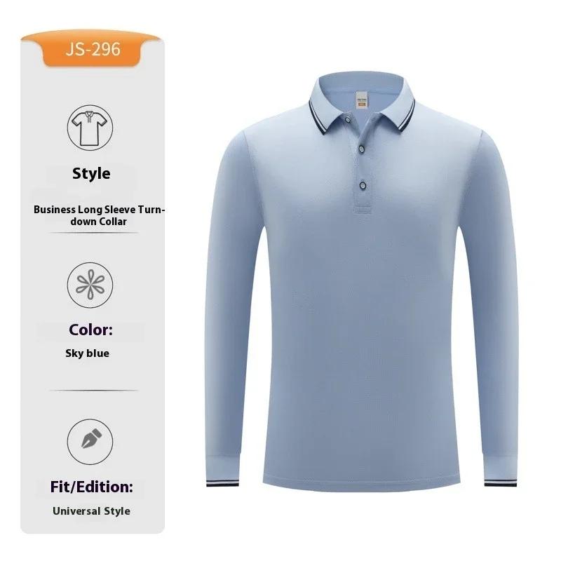 

Men s and Women s Long-sleeved Polo Shirts Striped Collars Spring and Autumn High-quality Splicing Color Business Brand Tops M небо синє кольору