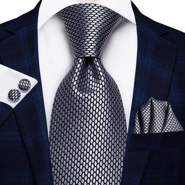 Extra Long Tie Set for Men, 3-Piece Wedding Accessories with Cufflinks & Pocket Handkerchief, Striped/Floral Design