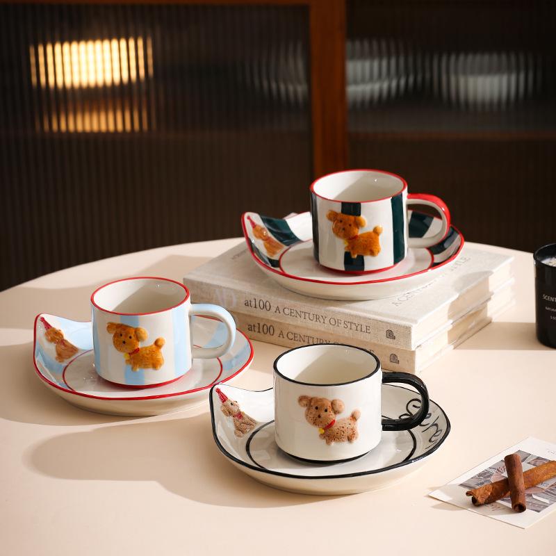 Korean Export Designer Hand-painted Birthday Dog Ceramic Coffee Cup Set High Value Mug Water Cup