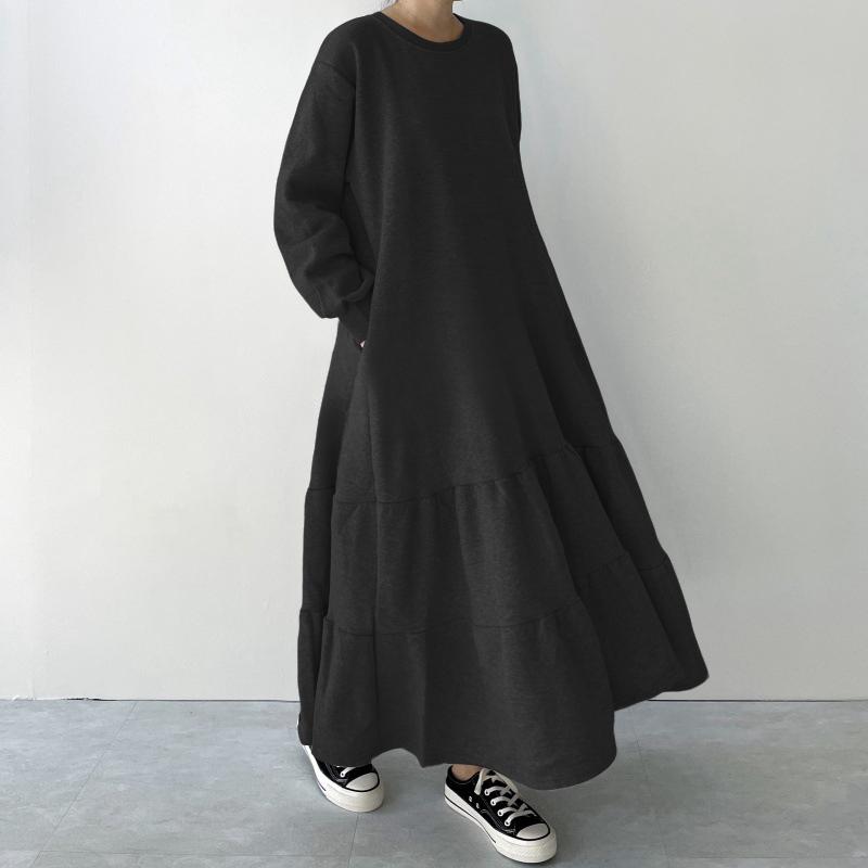 ZANZEA Kvinner Casual Rund Hals Løs Langermet Høst Vinter Lang Kjole