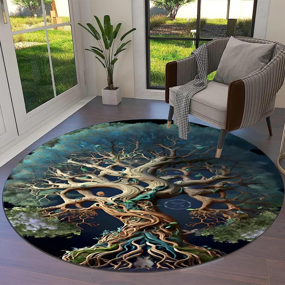

Tree of Life Viking Yggdrasil Valknut Round Carpet Rug for Living Room Bedroom Sofa Decor,Kid Paly Area Rug Non-slip Floor Mat Diameter 60cm