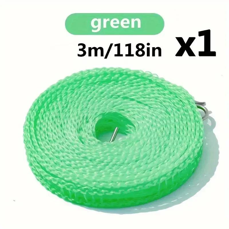 

3M Windproof Anti-Slip Drying Rope - Upgraded Thickened Nylon Clothesline for Camping/Travel/Home, Portable Laundry Accessory зелений