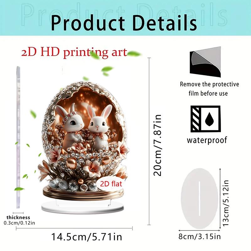 1PC Easter Cute Rabbit Decorations Colorful 2D Flat Acrylic Ornaments Bunny Eggs Desktop Easter Theme Home Decoration