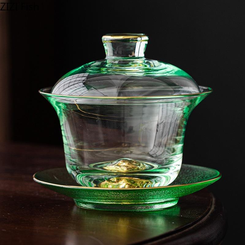 BRGold Plating Crystal Glass Tea Bowl Tea Cup HomeHandmade Crystal Glass Teacup Teabowl Thickened Kung Fu Tea Set Ceremony GiftEY