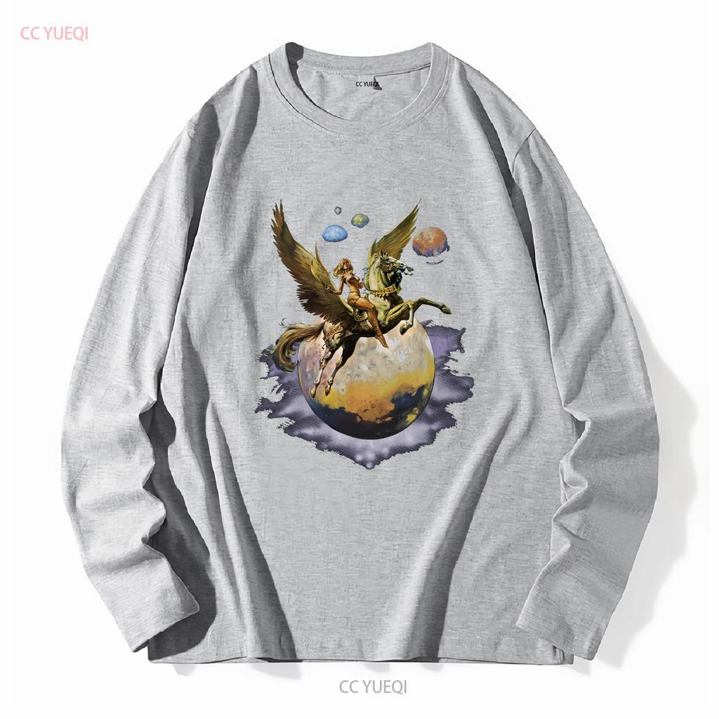 BORIS VALLEJO PEGASUS NEUES SCHWARZES T-SHIRT Lang- oder Kurzarm Vintage-Waschung Unisex Bequeme Streetwear Leicht stylisch