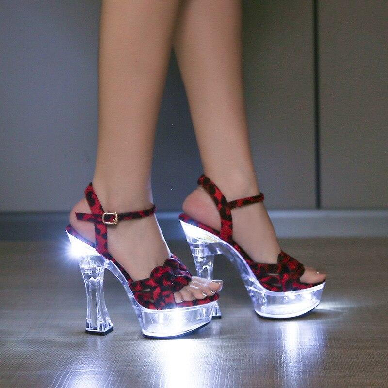 Women Nightclubs Transparent Thick Heel Luminous 14CM Sexy Sandals for Party Dance LFD-10365-112