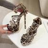 Eilyken New Design Leopard Print Super Thin High Heels Platform Woman Sandals Elegant Rivet PVC Transparent Party Prom Shoes