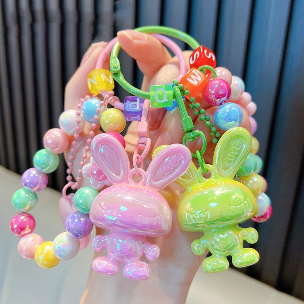 

Letter Electroplated Rabbit Pendant Candy Color Beaded Animal Keychain Couple