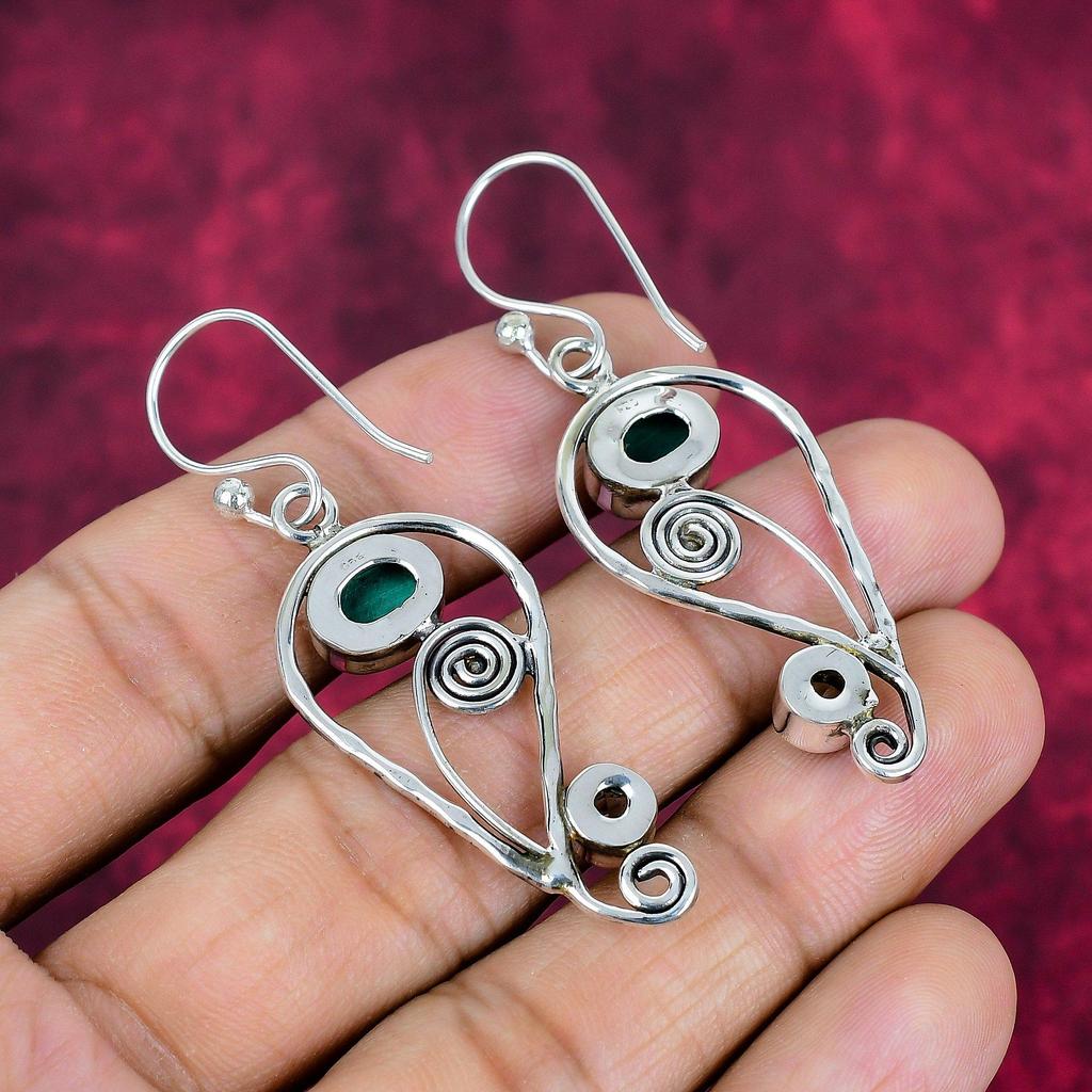 Malakitt Øredobber, 925 Sterlingsølv Smykker, Gave Til Kvinner Håndlagde Øredobber Edelstenssmykker