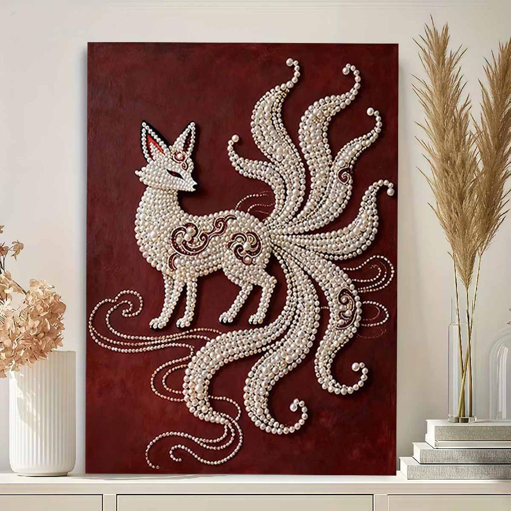 Pearl Nine-tailed Fox DIY Diamond Art Kits 15.7x19.6inch Gem Art Diamond Painting Kits Without Frame for Adults Gift Idea Home Wall Decor