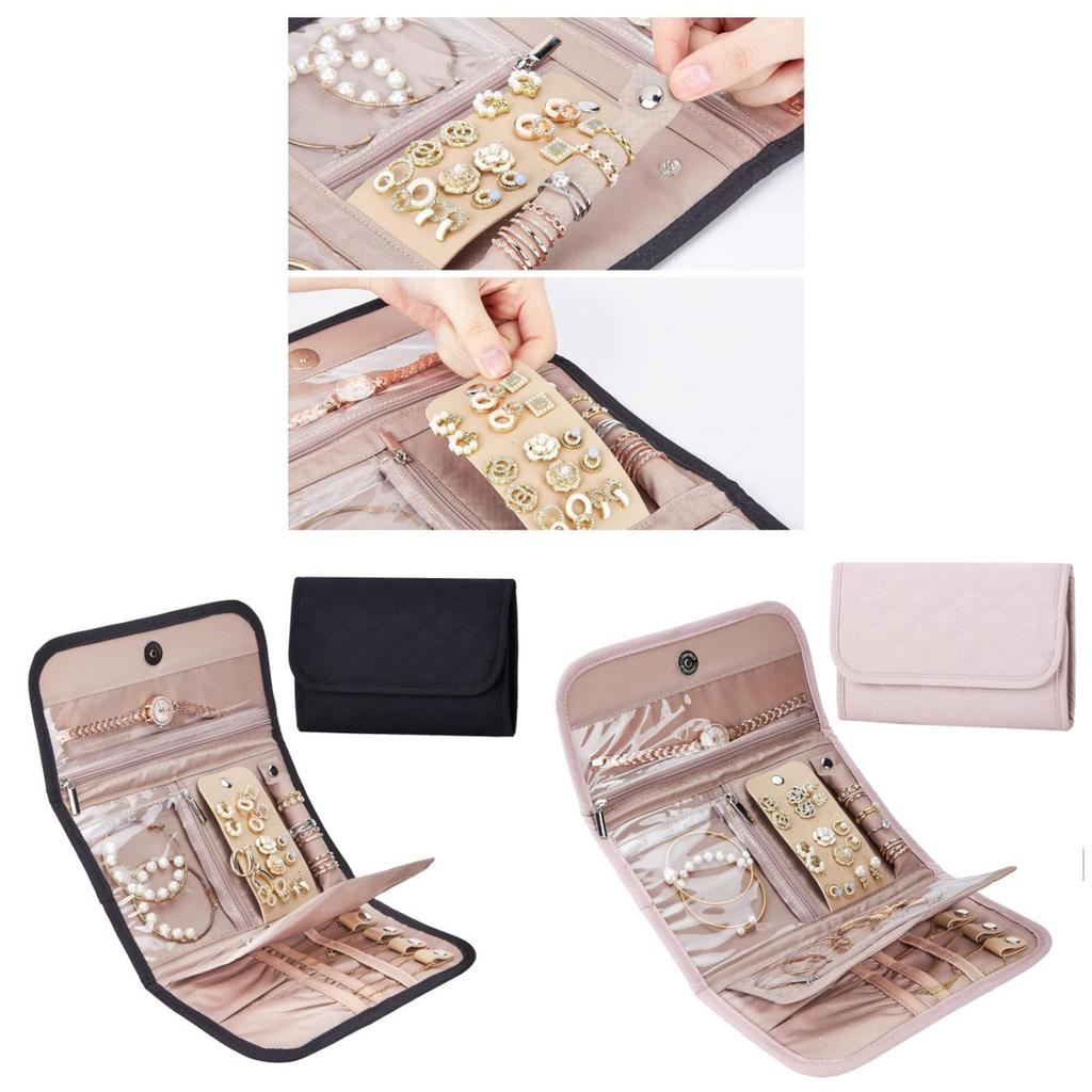 Portable Mini Jewelry Roll With Foldable Design For Travel And Storage
