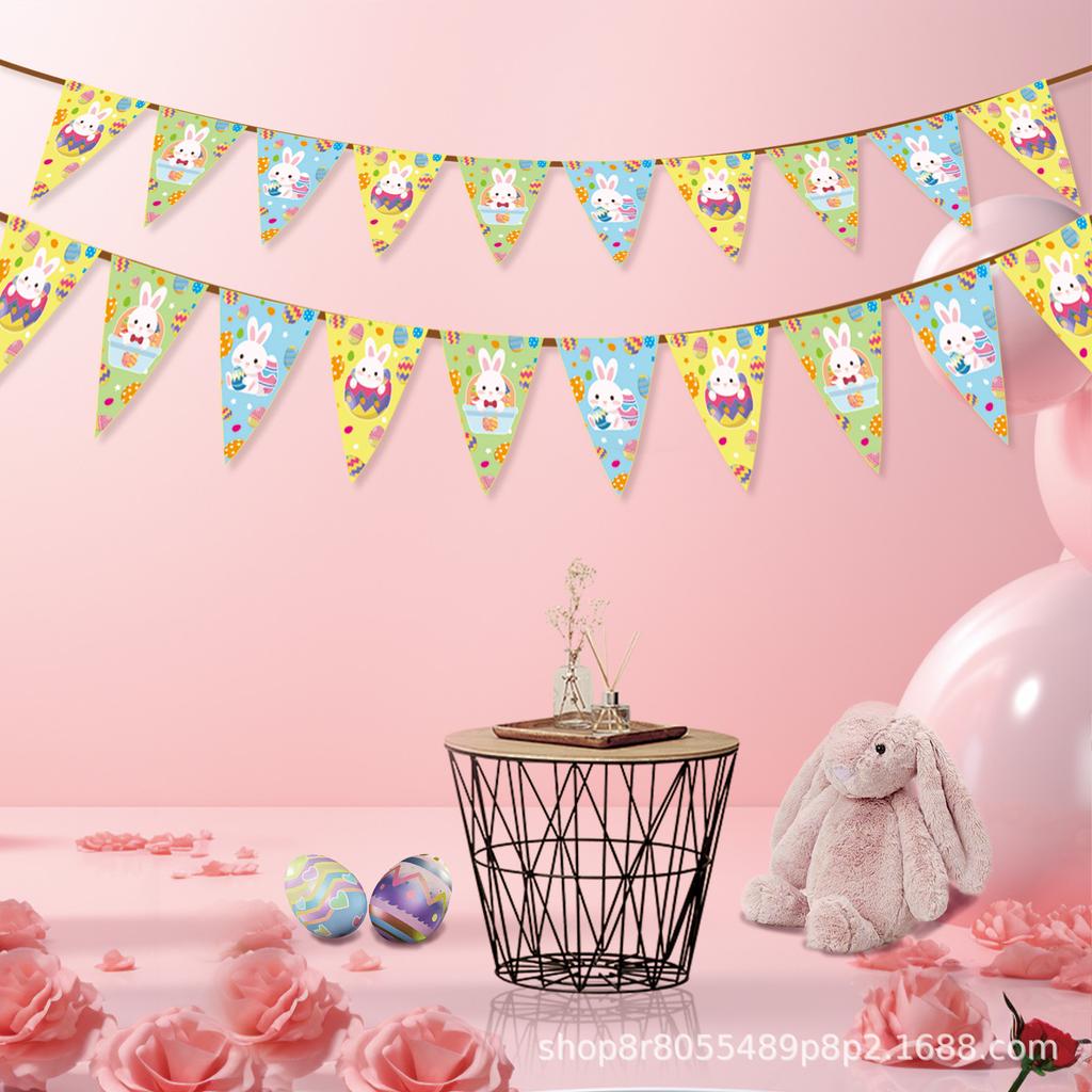 Happy Easter Bunting Banner Triangle Flags, Easter Party Garden Outdoor Decorations, Waterproof UV Resistant Colorful Paper Flag Garland