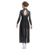 Mädchen Performance-Kleid Strasssteine Transparenter Mesh Patchwork Design Fließender Rock mit Schlitz Schlüsselloch-Rücken Body