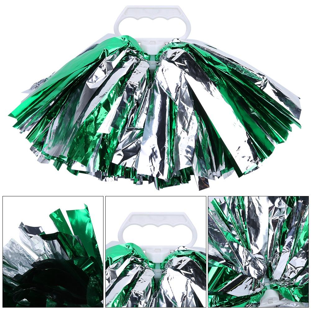 Cheer ering Pom Poms Pompoms for Dance Party School Sports Competition (Silver+Green)