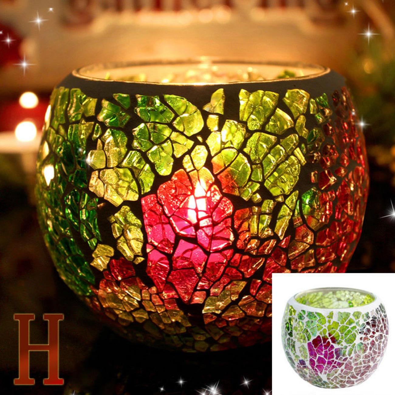 Подсвечник из цветной стеклянной мозаики в европейском стиле – Свадебный и Барный Декоративный Реквизит H