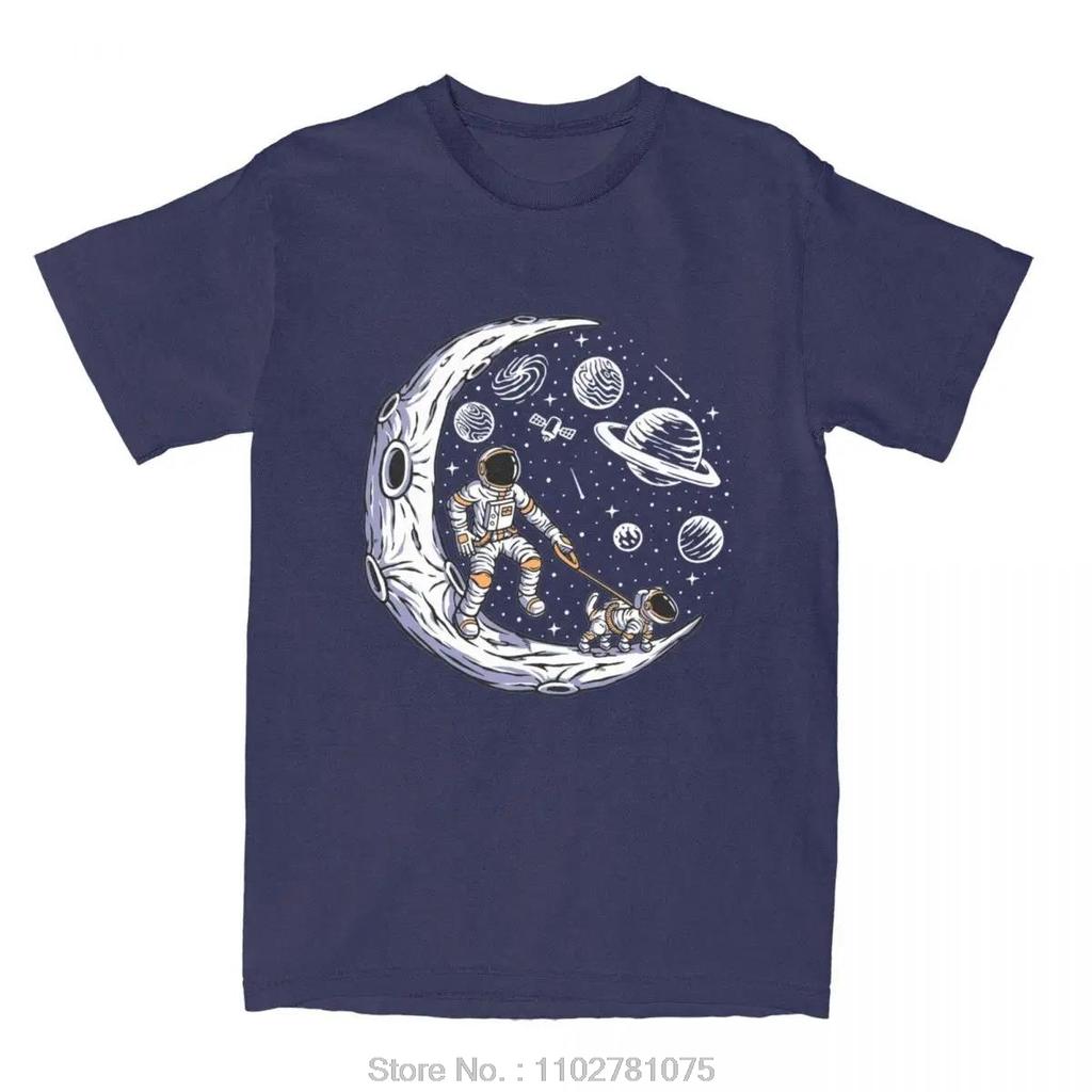 Vintage Men's Clothing Astronaut And Dog On The Moon Oversized T-shirt Outer Space Cotton Tshirt Summer Classic Fitness T Shirt