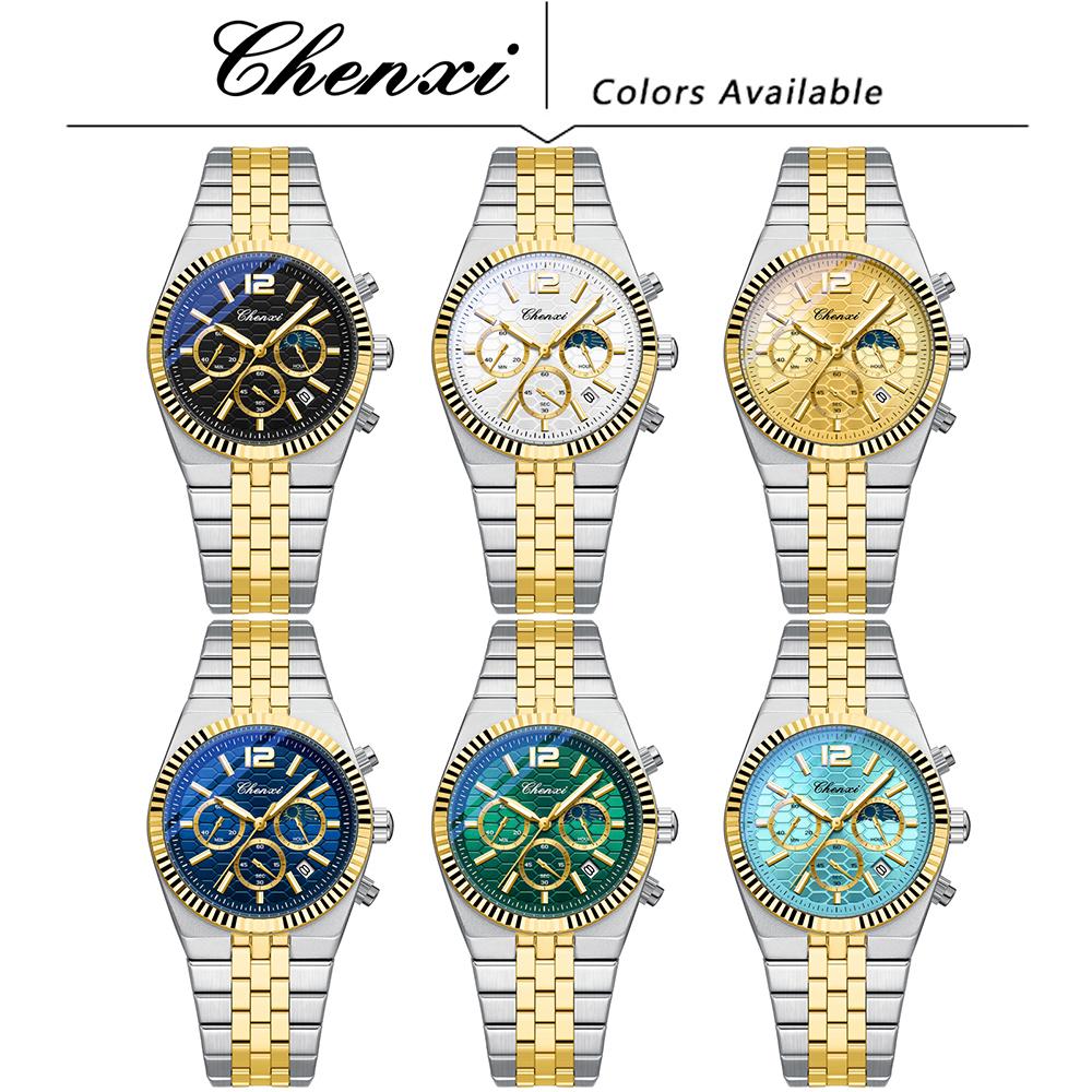 CHENXI Luxury Watch Man Multi-functional Chronograph Quartz Watches Fashion Casual Calendar Men's Wristwatches Moon Phase