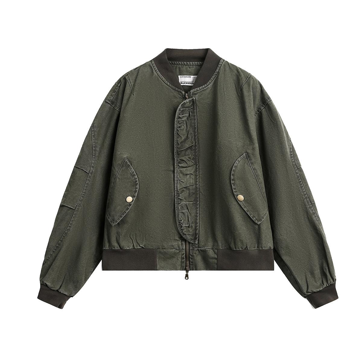 Trendy brand new American retro washed old bomber jacket boxy baseball jacket vintage S