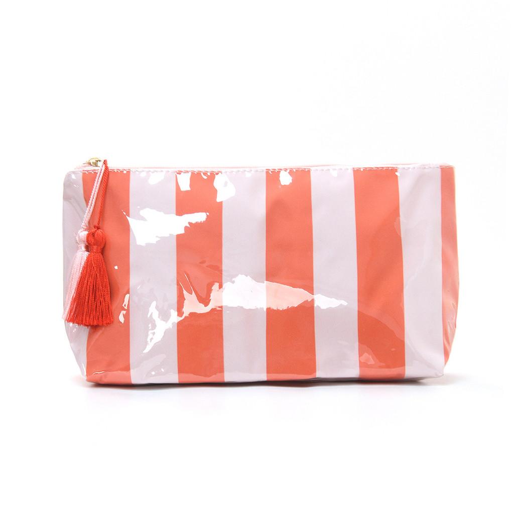 Modern Pvc Cosmetic Bag With Striped Design For Travel And Daily Use