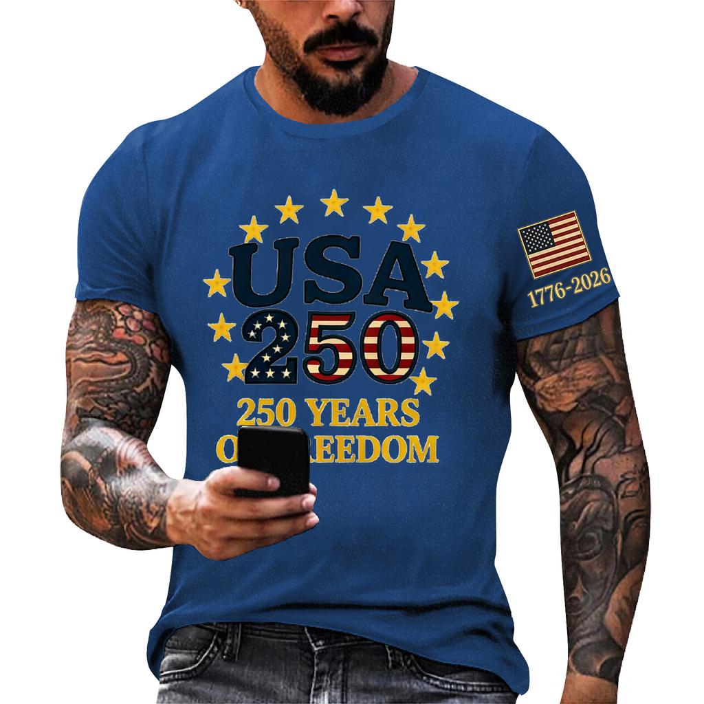 Herren lockeres und lässiges T-Shirt mit Flaggenprint, kurzärmeliges Hemd