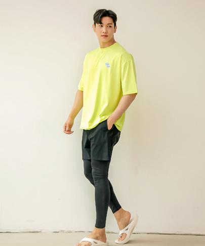 Tyubeuteuli Men'S Basic Loose Fit Short Sleeve Rash Guard A604 Fluorescent Green
