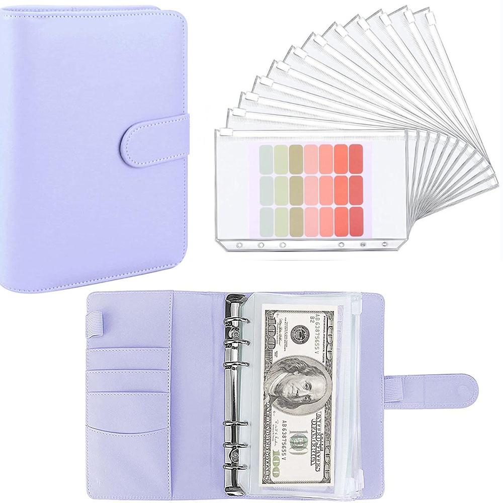 A5 A6 Red Budget Binder Planner With 12 Pieces Cash Envelopes, Colorful PU Leather Notebook Binder With 12 PCS A6 Binder Pockets