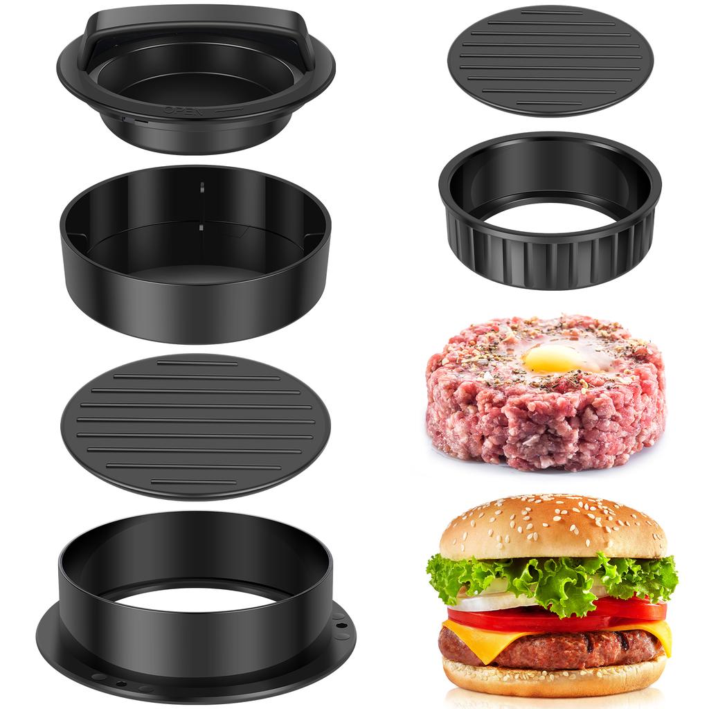 Hamburgerfleischpresse 3-in-1 Hamburgerpresse Patty-Hersteller mit 100 Stück Patty-Papier Abnehmbare Antihaft-Burgerform für die Küche