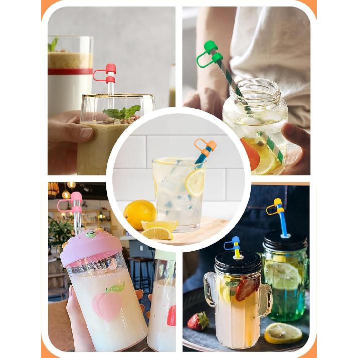20Pcs Modern Straw Cover Cap for Stanley, Cute Silicone Colorful Straw Toppers Reble Covers for 10mm Tumbler Straws