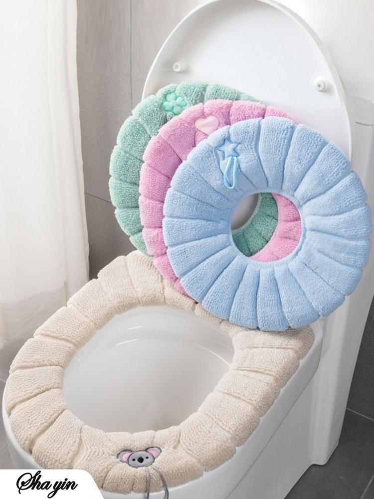 Verdickte Tragbare Gestrickte Toilettenmatte Bunt Genäht Waschbar Frostschutz O-Form Toilettendeckel Winter Wintertoiletten-Frostschutz