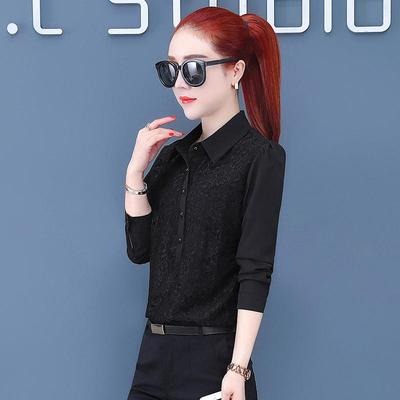 Spring & Autumn 2025 Women's Chiffon Lace Blouses - All-Match Tops with Plus Velvet.