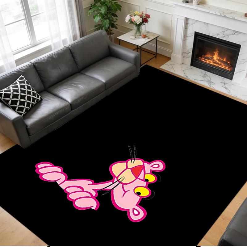Anti‑Slip Crystal Velvet Floor Rug, Pink Panther Design Carpet for Indoor Living Bedroom Home Decoration