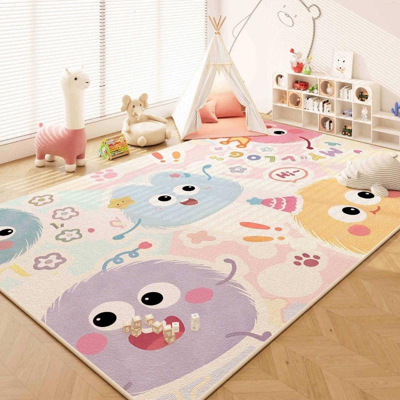 Cute Pom-pom Print Carpet Childlike Theme Home Decor Rug for Children's Reading Area Living Room Balcony Etc Cartoon Decor Mat