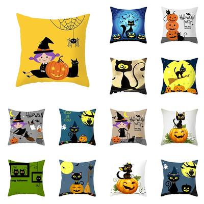 Halloweenowa poduszka dekoracyjna śmieszny pokrowiec na poduszkę z kotem nadaje się do dekoracji salonu domowego, sofy, poduszki lędźwiowej, sypialni