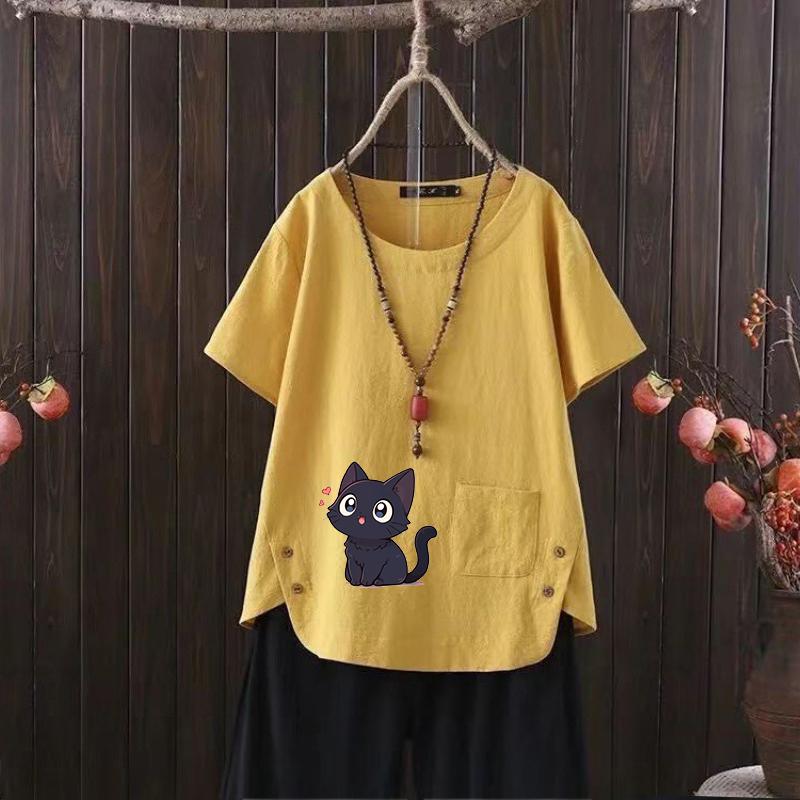 Dámský letní bestseller, stylové denní volné grafické tričko, vintage lněné tričko s kulatým výstřihem, tričko s krátkým rukávem, top s-4xl