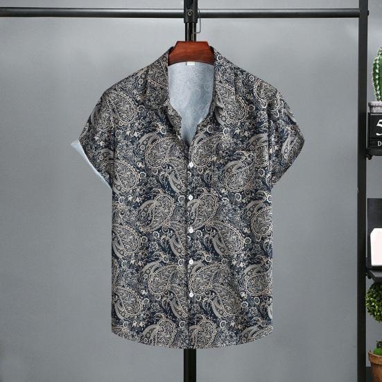 Men Beach Shirt Floral Print Lapel Loose Soft Single-breasted Chest Pocket Short Sleeves