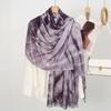 Viscose Rayon Tie-Dye Wide Border Fringed Scarf Shawl Lightweight Breathable Outdoor Travel
