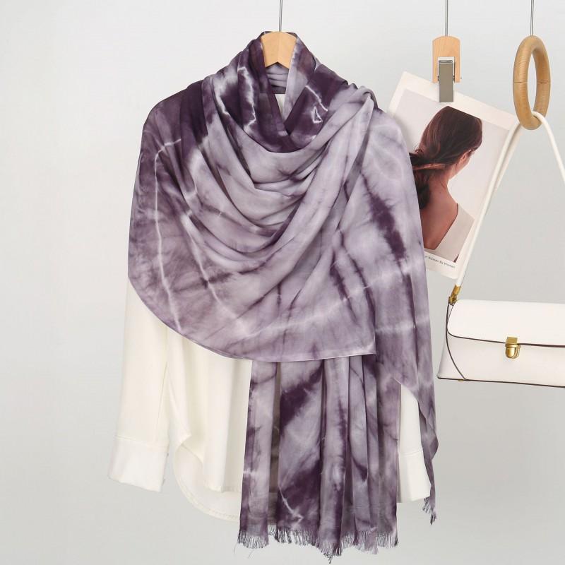 Viscose Rayon Tie-Dye Wide Border Fringed Scarf Shawl Lightweight Breathable Outdoor Travel