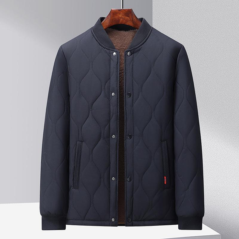 Velvet Cotton Coat for Middle-aged and Elderly Men's New Winter Thickened Cotton Jacket Rabbit Fur Stand Collar Dad Outfit Grandpa Warm Coat