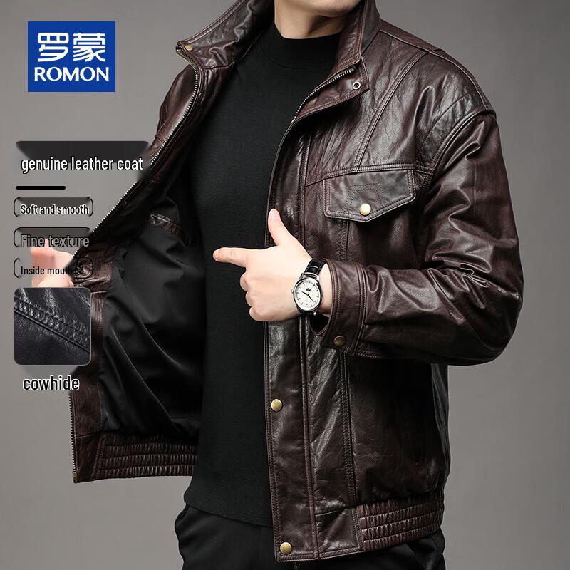

Romon Men s Genuine Leather Motorcycle Jacket XL