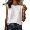 Lightweight Breathable Shirt Summer Tops for Women, Round Neck Sleeveless Pullover Tops, Pure Color Stretchy Loose Fit Regular Vest Work Party