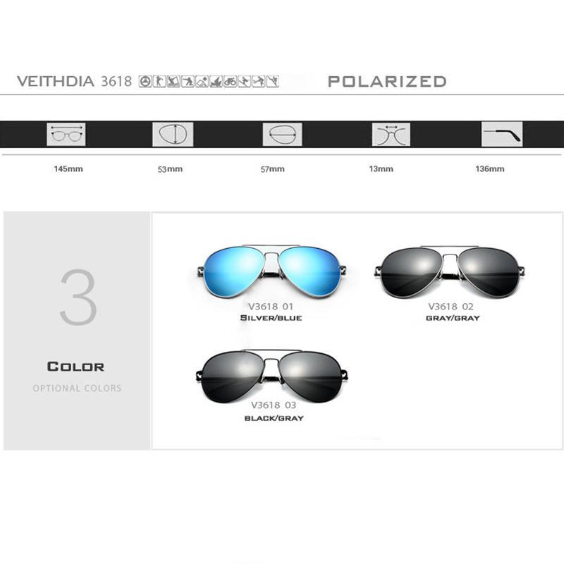 Óculos de sol VEITHDIA de alumínio e magnésio polarizados com lente azul girando 180 graus para pernas masculino/feminino