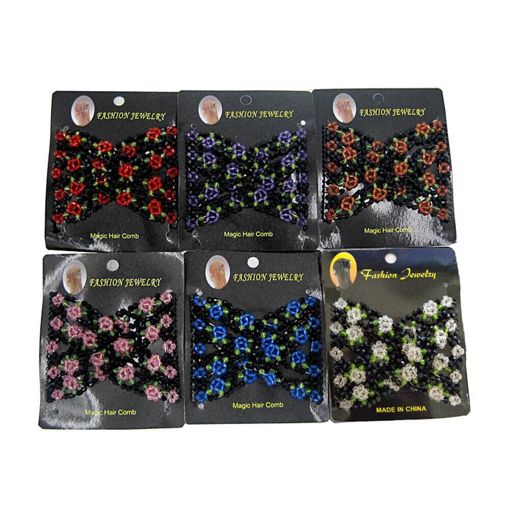 Womens Magic Slide Hair Elastic Double Beads Easy Stretchy Hair Comb Clips Pins