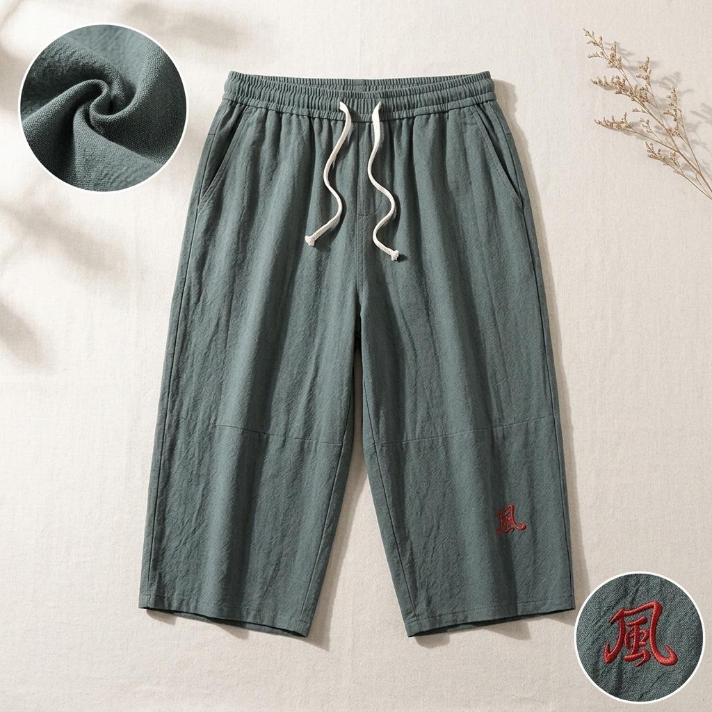 Men'S Linen Shorts Solid Color Loose Straight-Leg Beach Pants Cotton-Linen Plus SizeTrousers