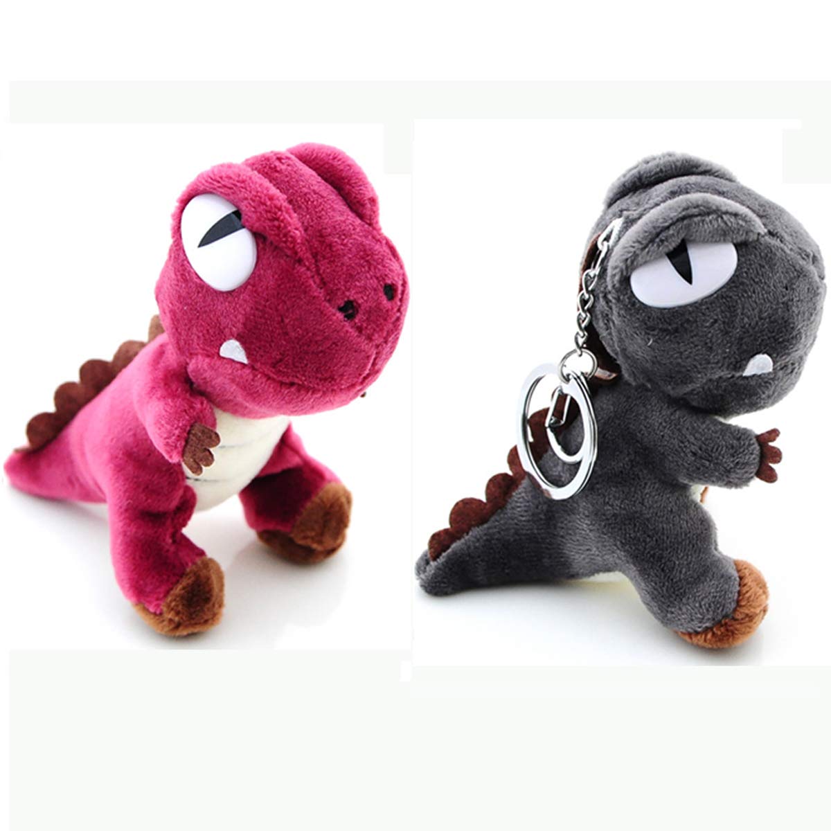 

gdy Set of 2 Dinosaur Keychains, Cute Plush Bag Charms, Hanging Toys, Birthday Gifts, Back to School Gifts (Red + Gray)