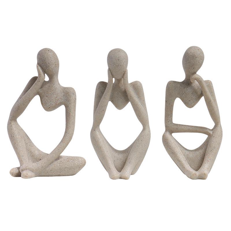 Nordic Sandstone Thinker Figurine: Abstract Art Decoration for Living Room or TV Cabinet.